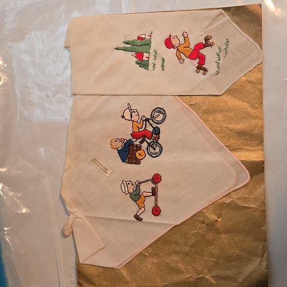 Handmade Embroidered Handkerchief with Playful Designs Set Of 3 - Picture 11 of 11